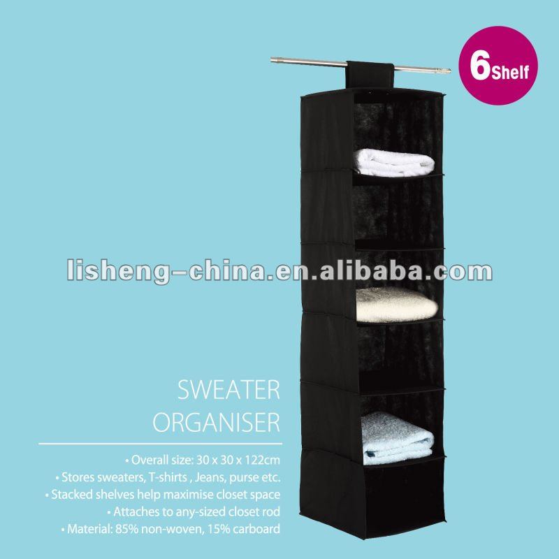Non-woven 6-Shelf Hanging Wardrobe Sweater Storage Organizer Cloth Blanket Bag Box Closet
