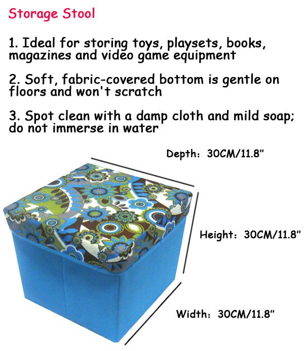One Oversized Storage Ottoman Foot Foldable Storage Stool with Printed Organzer