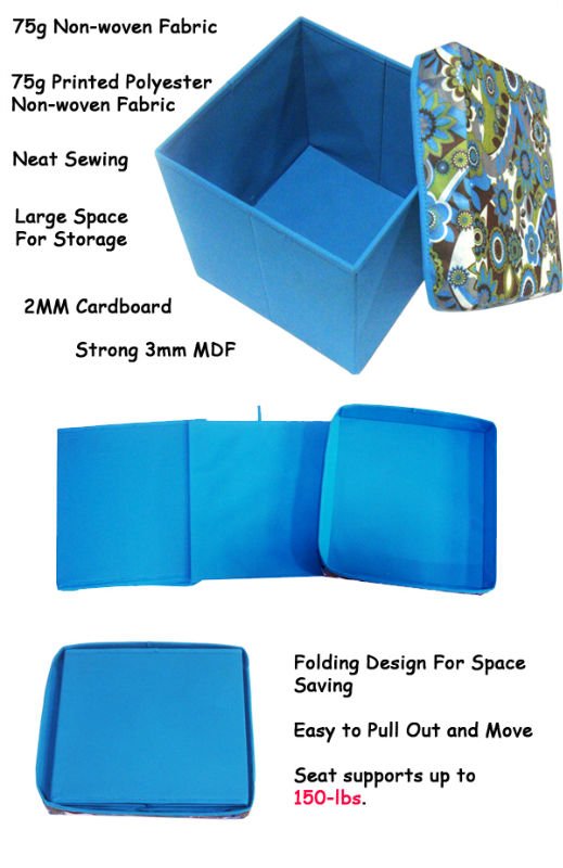 One Oversized Storage Ottoman Foot Foldable Storage Stool with Printed Organzer