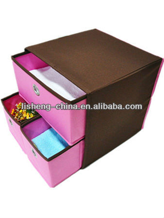 Decoration Polyster Cuboid Storge Boxes With 3 Pink Drawers