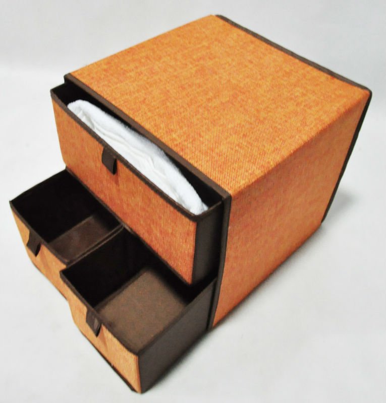 Folding Cabinet Polyester Ramie Cardboard Drawer Storage Box with 3 Drawers