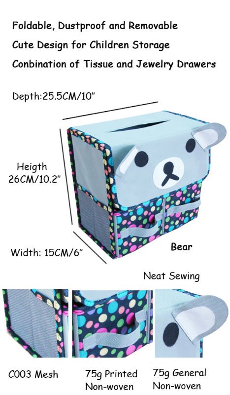 Non-woen Multifunctional Lovely Folding Tissue Box with 2 Drawers