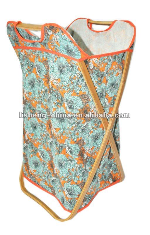 Cotton colorfull fabric laundry hamper with bamboo X frame